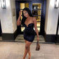 Charming Mermaid Spaghetti Straps Black Satin Short Homecoming Dress 20th Birthday Outfits C5406