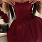 Robe de soirée courte en satin bordeaux, coupe trapèze, sans bretelles, élégante, tenue pour 20e anniversaire, C5412