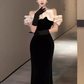 Sirène sexy sur l'épaule robes de bal noires C54