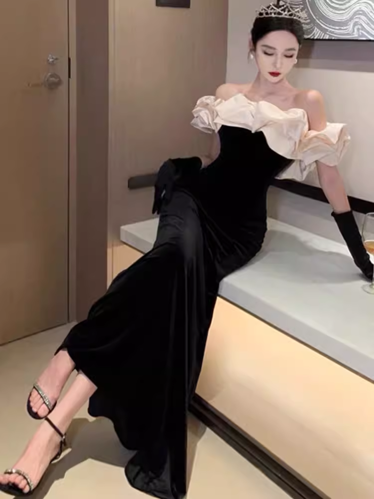 Sirène sexy sur l'épaule robes de bal noires C54