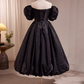 Robe de bal Vintage, épaules dénudées, tenue d'anniversaire noire, robes de soirée en dentelle, C553
