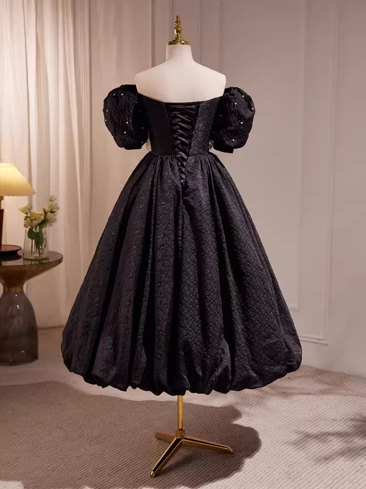 Robe de bal Vintage, épaules dénudées, tenue d'anniversaire noire, robes de soirée en dentelle, C553