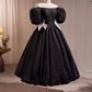 Robe de bal Vintage, épaules dénudées, tenue d'anniversaire noire, robes de soirée en dentelle, C553