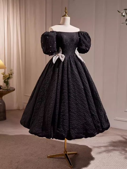 Robe de bal Vintage, épaules dénudées, tenue d'anniversaire noire, robes de soirée en dentelle, C553