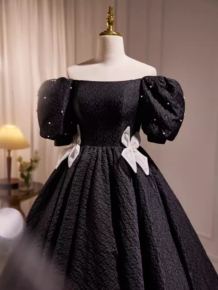 Robe de bal Vintage, épaules dénudées, tenue d'anniversaire noire, robes de soirée en dentelle, C553
