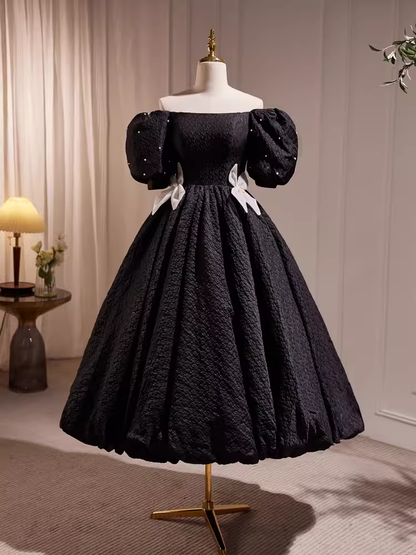 Robe de bal Vintage, épaules dénudées, tenue d'anniversaire noire, robes de soirée en dentelle, C553