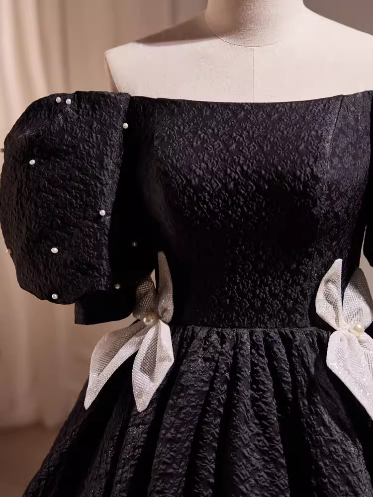 Robe de bal Vintage, épaules dénudées, tenue d'anniversaire noire, robes de soirée en dentelle, C553