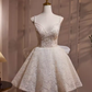 Simple A line Short Birthday Dress Lace White Homecoming Dresses With Bowknot C554