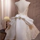 Simple A line Short Birthday Dress Lace White Homecoming Dresses With Bowknot C554