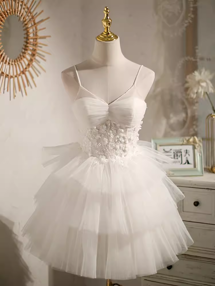 Simple A line Short Birthday Dress White Homecoming Dresses With Beads