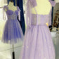 Jolie robe de soirée courte en tulle lilas ligne A C560