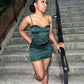 Bodycon Mermaid Spaghetti Straps Dark Green Satin Short Homecoming Dress 19th Birthday Outfits C5418