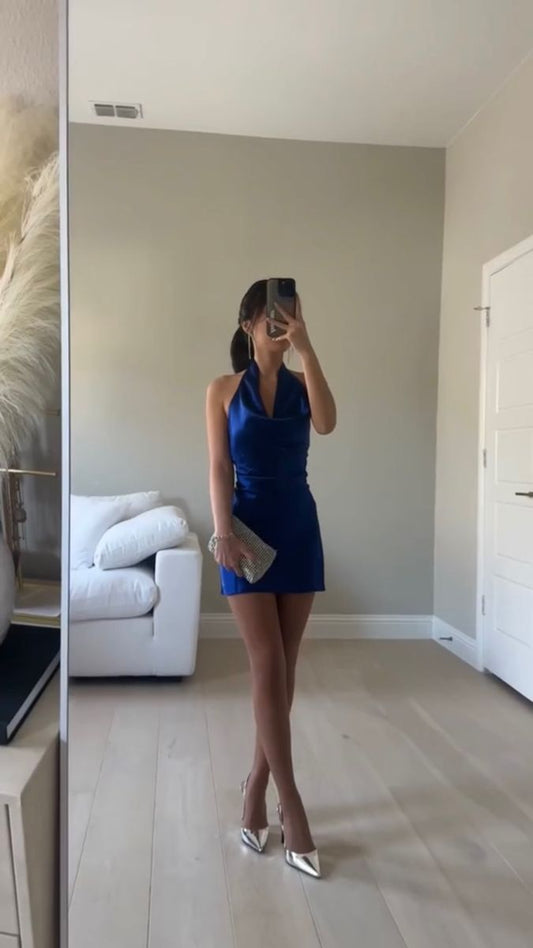Simple Mermaid Halter Satin Short Homecoming Dress 19th Birthday Outfits C5423