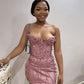 Gorgeous Mermaid Strapless Satin Beads Short Homecoming Dress 19th Birthday Outfits C5424