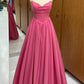 Robe de bal longue en satin, coupe trapèze, sans bretelles, C5632