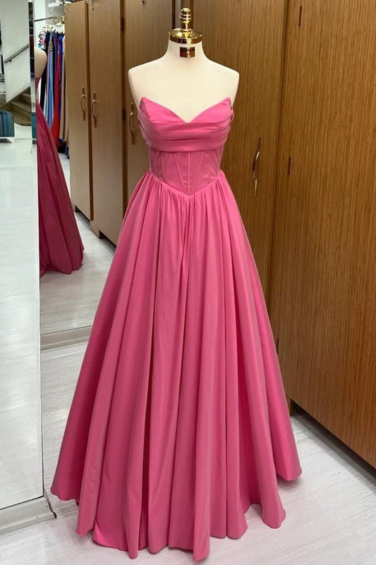 Robe de bal longue en satin, coupe trapèze, sans bretelles, C5632