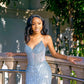 Glamorous Mermaid Strapless Tulle Sequin Beads Long Prom Dresses Formal Dress C5636