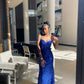 Sparkles Royal Blue Mermaid Spaghetti Straps Sequin Long Prom Dresses Formal Dress C5637