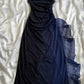 Robe de bal longue en mousseline de soie bleu marine, coupe trapèze brillante, décolleté en cœur, paillettes, C5641