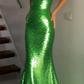 Robe de bal longue à paillettes et bretelles style sirène scintillantes C5642