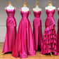 Robe de bal longue en satin rose vif, élégante, robe de demoiselle d'honneur C5643