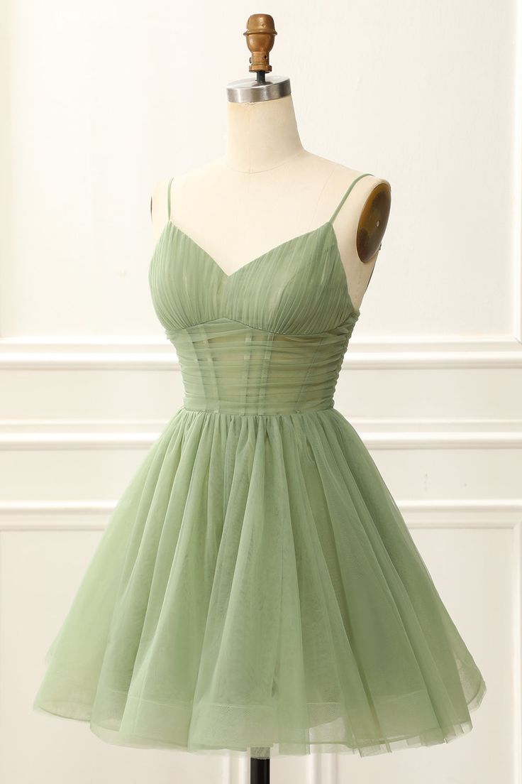 Chic Straps Pleated A-line Sage Green Homecoming Dress C565 – BlingDress