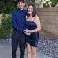 Elegant Mermaid Spaghetti Straps Navy Satin Short Homecoming Dress 19th Birthday Outfits C5657