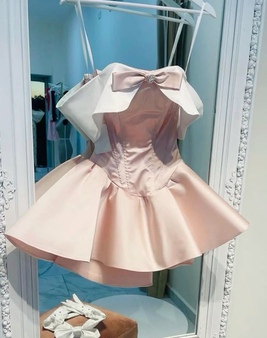 Cute A Line Off The Shoulder Satin Short Homecoming Dress 17th Birthday Outfits C5663