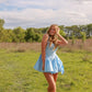 Cute A Line Square Pale Blue Satin Short Homecoming Dress 18th Birthday Outfits C5669