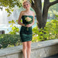 Robe sirène à paillettes vert foncé, courte, bustier, tenue de bal, 21e anniversaire, C5670