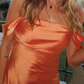 Robe de soirée courte en satin orange, élégante, coupe trapèze, épaules dénudées, tenue pour 18e anniversaire, C5672