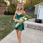 Robe de soirée courte en satin vert foncé, élégante, coupe trapèze, bretelles spaghetti, tenue pour 18e anniversaire, C5673