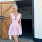 Sexy A Line V Neck Pink Satin Polka Dots Short Homecoming Dress 20th Birthday Outfits C5677