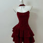 Lovely A Line Strapless Burgundy Satin Sequin Short Homecoming Dress 18th Birthday Outfits C5679