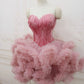 Short Pink Feather Sweetheart Puffy Tulle Cocktail Party Dress Birthday Dress Homecoming Dresses C568