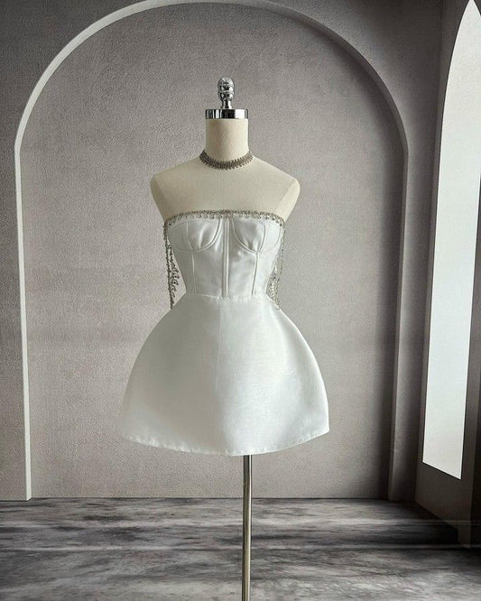 Cute A Line Beaded Spaghetti Straps Satin Short Homecoming Dress 18th Birthday Outfits C5681