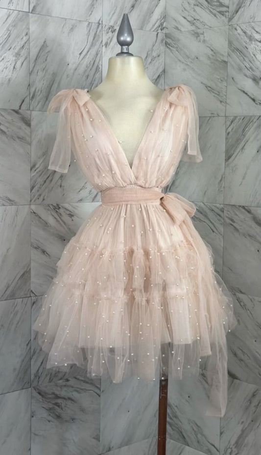 Sweet A Line V Neck Tulle Beads Short Homecoming Dress 16th Birthday Outfits C5689