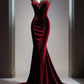 Robe de bal longue en velours bordeaux, sexy, décolleté en cœur, en dentelle, style sirène, C5701