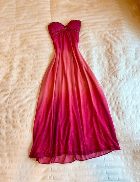 Robe de bal longue en mousseline de soie à paillettes et décolleté en cœur, dégradé de couleur, C5705