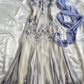 Superbe robe de bal longue en mousseline de soie à bretelles spaghetti et appliques C5707