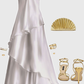 Robe de bal longue en satin, coupe trapèze, sans bretelles, à volants, C5708