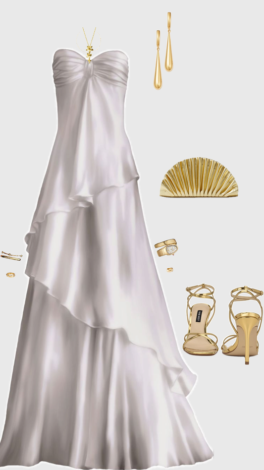 Robe de bal longue en satin, coupe trapèze, sans bretelles, à volants, C5708