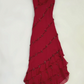 Robe de bal longue en mousseline de soie bordeaux, coupe trapèze, bretelles spaghetti, perles, C5712