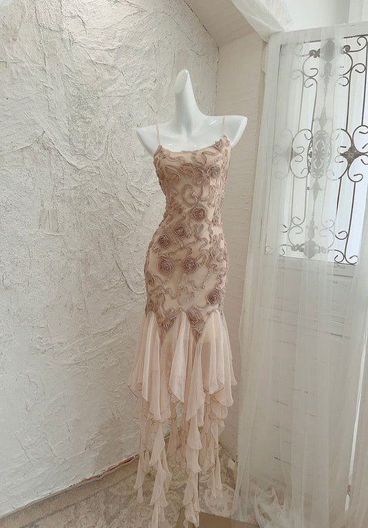 Romatic Mermaid Spaghetti Straps Lace With Chiffon Ruffle Hem Short Homecoming Dress 22th Birthday Outfits C5718