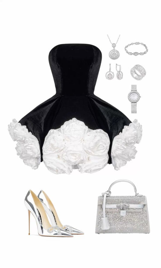 Princess 19th Ball Gown Strapless Black Velvet Short Homecoming Dress Birthday Outfits C5721