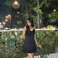 Elegant A line Spaghetti Straps Black Satin Short Homecoming Dress 19th Birthday Outfits C5723