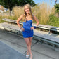 Mermaid Royal Blue Spaghetti Straps Satin Short Homecoming Dress 19th Birthday Outfits C5726