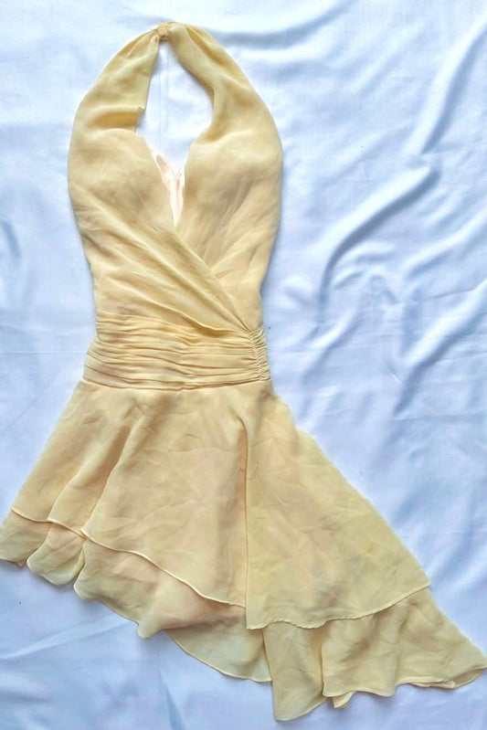 Cute Halter Pastel Yellow  A Line Chiffon Short Homecoming Dress 18th Birthday Outfits C5729