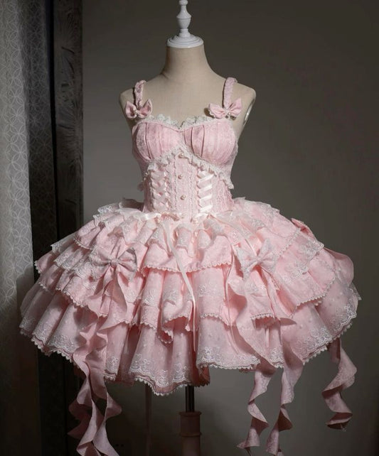 Cute Pink Ball Gown Spaghetti Straps Satin Ruffle Lace Short Homecoming Dress 17th Birthday Outfits C5732