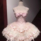 Jolie robe de bal rose à bretelles spaghetti en tulle et dentelle avec nœud, tenue de soirée courte pour 17e anniversaire C5733